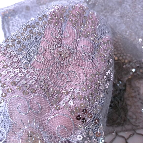 Sequin Shawl Silver Gray NEW Fringed Lace special occasion evening wrap scarf - Picture 4 of 5